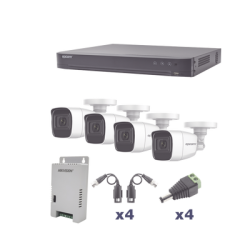 KIT TurboHD 1080p / DVR 4 Canales / 4 Cámaras Bala Policarbonato con Audio Integrado (exterior 2.8 mm) / Transceptores / Conect