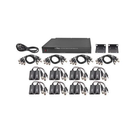 Kit de 16 canales para transmisión de ALIMENTACION (NO SOPORTA COAXITRON)( de 36 Vcc a 12 Vcc) y video (HD-TVI) a distancias de