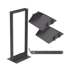 Kit de Rack Estándar 19", 24 UR con 2 Charolas y PDU (8 tomas). Ideal para UPS y Servidores tipo Torre.