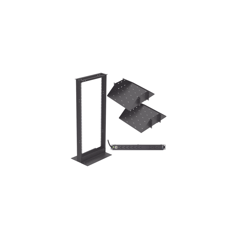 Kit de Rack Estándar 19", 24 UR con 2 Charolas y PDU (8 tomas). Ideal para UPS y Servidores tipo Torre.