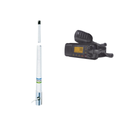 Kit de radio móvil VHF marino modelo UM-385 color negro y antena marina Shakespeare en fibra de vidrio 5101