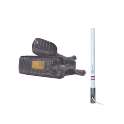 Kit de radio UM385BK | mas antena marina de fibra de vidrio TX-5101SYS/10M fabricada en fibra de vidrio con base roscable de ace