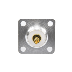 Conector UHF Hembra (SO-239) para Montaje de Chasis con 4 Hoyos a 18 mm, Terminal Soldable, Plata/ Oro/ Teflón.