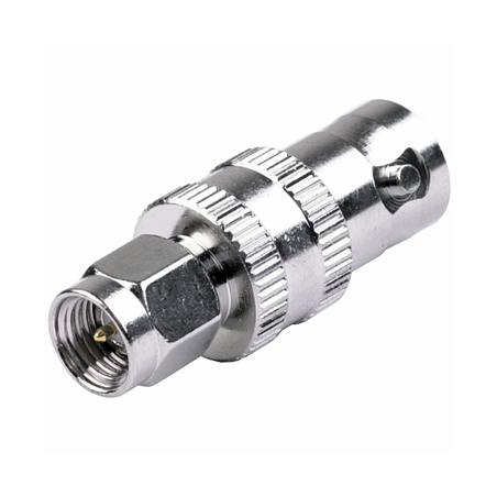 Adaptador en Línea de Conector SMA Macho a BNC Hembra, Níquel/ Oro/ Teflón.