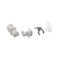 Plug RJ45 Cat6A Blindado, Terminación en Campo, Compatible con Todas las Categorías, con Clip Protector de Seguro
