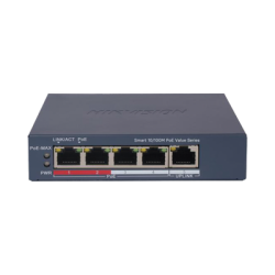 Switch PoE+ / Monitoreable / 4 Puertos 10/100 Mbps PoE+ / 1 Puerto 10/100 Mbps Uplink / Configuración Nube Hik-PartnerPro / Mod
