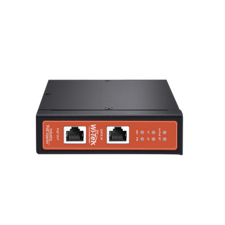 Inyector PoE Industrial / DC entrada 12-57V / PoE salida de Hasta 90W / Carcasa de Metal / Riel DIN / Aplicaciones CCTV