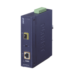 Convertidor de Medios PoE Industrial, Puerto SFP 1000BASE-SX/LX a Puerto RJ45 Gigabit con Salida PoE 802.3at (Hasta 30 W).