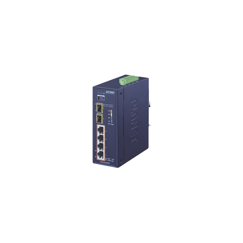 Switch PoE Industrial No Administrable de 4 Puertos PoE 10/100/1000T 802.3at, 2 Puertos SFP 10/1000X