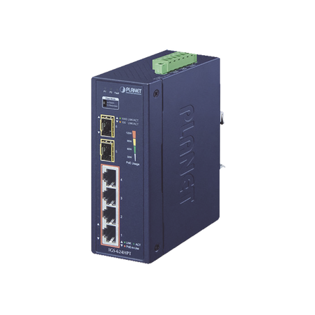 Switch PoE Industrial No Administrable de 4 Puertos PoE 10/100/1000T 802.3at, 2 Puertos SFP 10/1000X