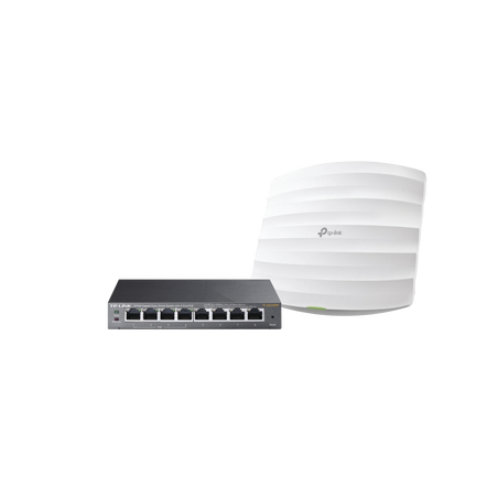 Kit de access point EAP245 y switch PoE TL-SG108PE, doble banda AC, hasta 1750 Mbps, 1 puerto Gigabit