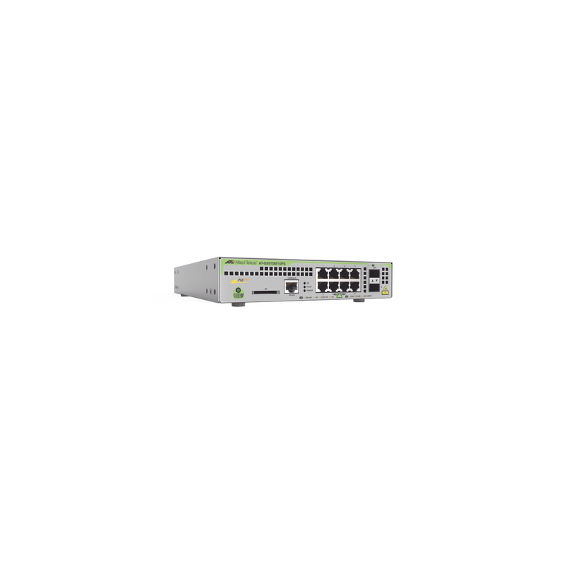 Switch PoE+ Administrable CentreCOM GS970M, Capa 3 de 8 Puertos 10/100/1000 Mbps + 2 SFP Gigabit, 124 W