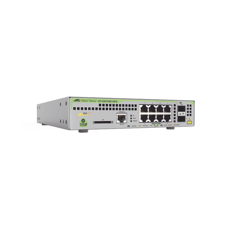 Switch PoE+ Administrable CentreCOM GS970M, Capa 3 de 8 Puertos 10/100/1000 Mbps + 2 SFP Gigabit, 124 W