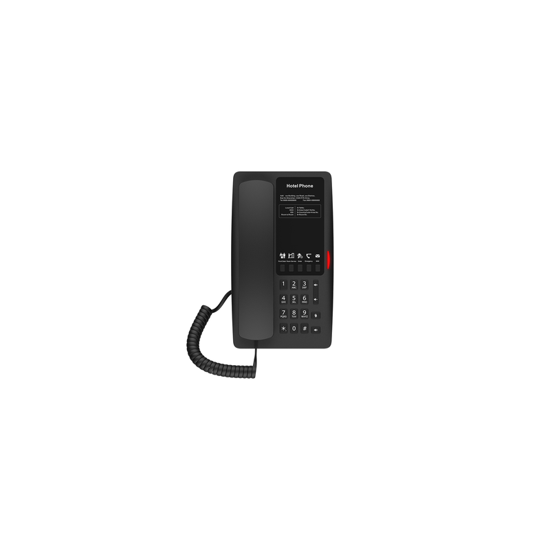 Teléfono IP para Hotelería, Puerto USB-A para carga, 5 teclas programables para servicio rápido (Hotline), plantilla personal