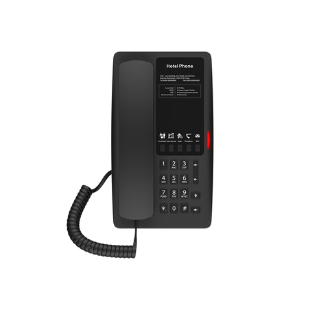 Teléfono IP para Hotelería, Puerto USB-A para carga, 5 teclas programables para servicio rápido (Hotline), plantilla personal