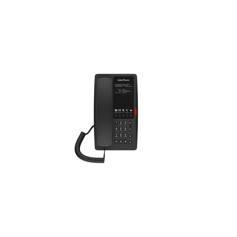 Teléfono IP WI-FI para Hotelería, Puerto USB-A para carga, 5 teclas programables para servicio rápido (Hotline), plantilla pe