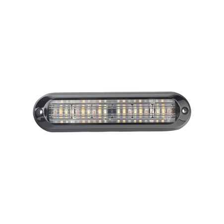 Luz Auxiliar, Ultra Brillante, IP67, 18 LEDs, Tricolor, Color Rojo/Claro/Ambar, con mica transparente y bisel negro