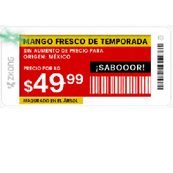 Etiqueta de Estantería Electrónica ESL ZKE21B / Pantalla EPD 2.13 Pulgadas / Resolución 122x250 Píxeles / 4 Colores (Negro B