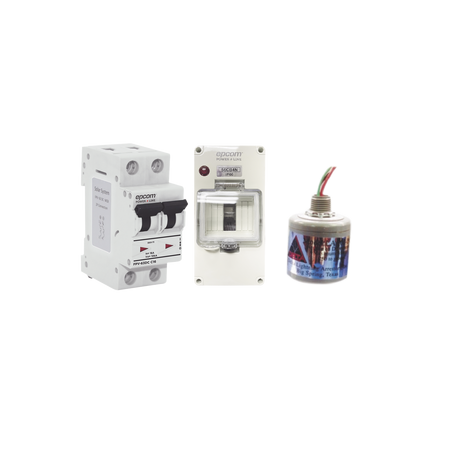 Kit de Centro de Carga Para Corriente Directa, Breaker de hasta 800 Vcc de 63 A con Supresor de Descargas Atmosféricas.