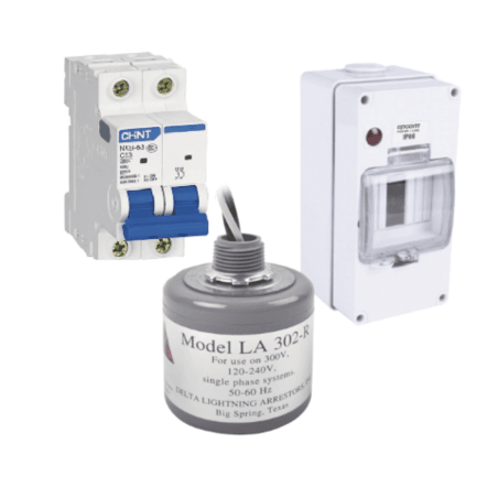 Kit de Centro de Carga Para Corriente Alterna, Breaker de hasta 400 Vca de 16 A con Supresor de Picos Transitorios.