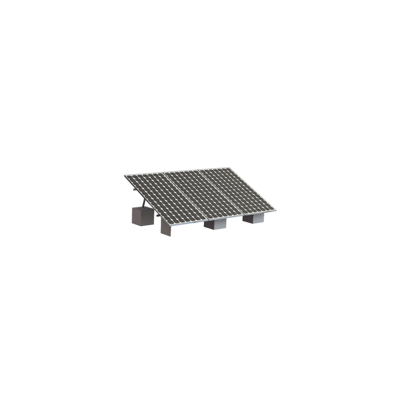 Montaje para 3 Panel Solar, Riel "8" de 4050mm para Módulos con Espesor de 35mm, Velocidad de Viento Máx. 136km/h (20° a 45°