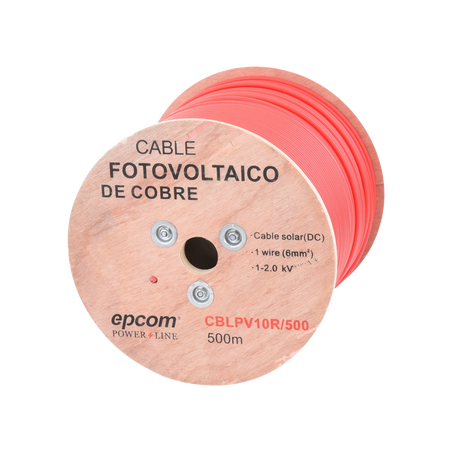 Carrete de 500 Metros / Cable Fotovoltaico Rojo / Material COBRE / 6mm² (10AWG) / 2000 Vcc