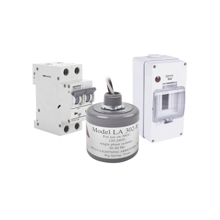 Kit de Centro de Carga Para Corriente Alterna, Breaker de hasta 400 Vca de 32 A con Supresor de Picos Transitorios.