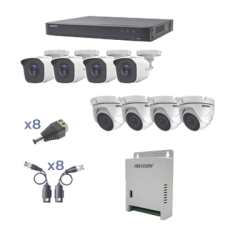 KIT TurboHD 1080p / DVR 8 Canales / 4 Cámaras Bala (exterior 2.8 mm) / 4 Cámaras Eyeball (exterior 2.8 mm) / Transceptores / C