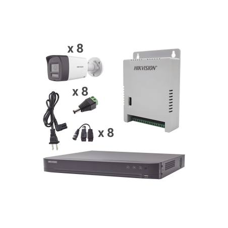 Kit Audio Bidireccional TurboHD 4K-3K / DVR 8 Canales 4K / 8 Cámaras Bala (Exterior) con Bocina y Microfóno Integrado 3K / 1 F