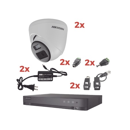 Kit Audio Bidireccional TurboHD 1080p / DVR 4 Canales / 2 Cámaras Eyeball (Exterior) con Bocina y Microfóno Integrado / 2 Fuen