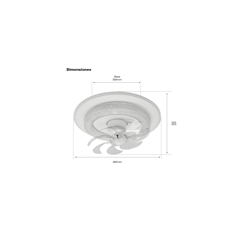 Ventilador de Techo con Luminario LED de 110 V CA 50/60 Hz / 88 W / 3 Tonos de Luz (6500 - 4 000 - 2 700 K) / Con giro 360° / D