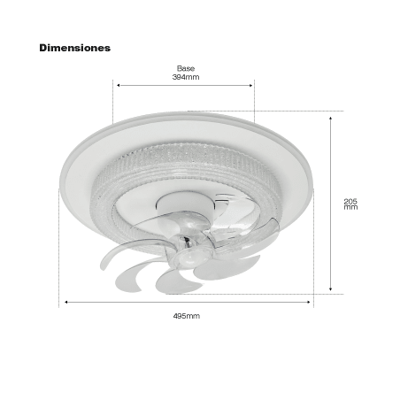 Ventilador de Techo con Luminario LED de 110 V CA 50/60 Hz / 88 W / 3 Tonos de Luz (6500 - 4 000 - 2 700 K) / Con giro 360° / D