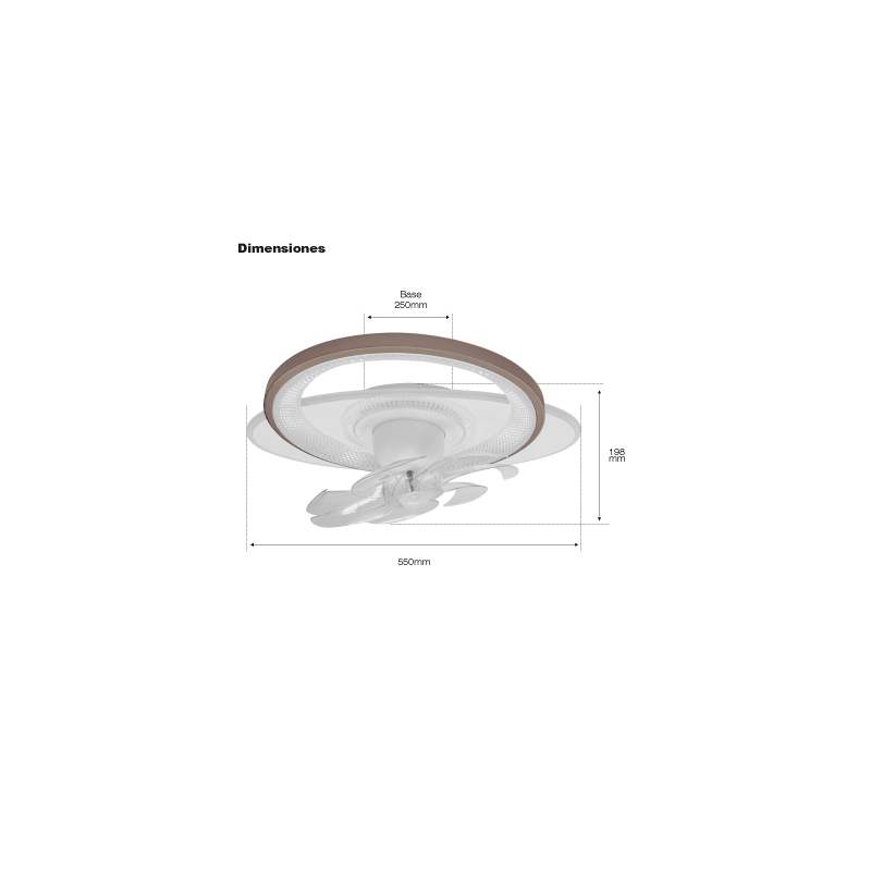 Ventilador de Techo con Luminario LED de 110 V CA 50/60 Hz / 88 W / 3 Tonos de Luz (6500 - 4 000 - 2 700 K) / Con giro 360° / D