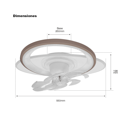 Ventilador de Techo con Luminario LED de 110 V CA 50/60 Hz / 88 W / 3 Tonos de Luz (6500 - 4 000 - 2 700 K) / Con giro 360° / D