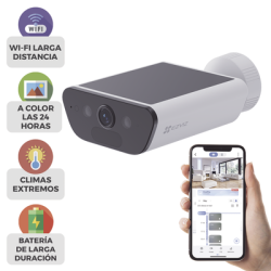 Camara de Bateria con Panel Solar Integrado / 4K Resolucion / WI-FI 6 / Vision Nocturna / Detección Humana y de Vehiculos / Bat