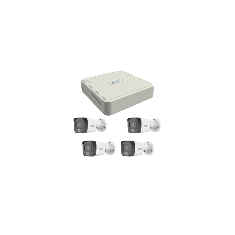 Kit IP 4 Megapixel / NVR de 4 Canales con 4 Puertos PoE / 4 Cámaras IP Dual Light con Micrófono Integrado / Bala para Exterior