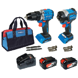 Kit Taladro Percutor y Atornillador de Impacto 20V / Motor Brushless / 2 Baterías 4.0Ah Li-ion / Cargador y Bolsa de Transporte