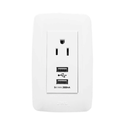 Contacto Sencillo de 15 A/ 127 V CA y 2 Conectores USB de 5 V CD 2A / Color Blanco.