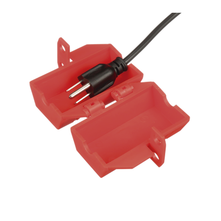 Dispositivo de Bloqueo LOTO para Enchufes de 120 Vca, Fabricado con Polipropileno, Color Rojo
