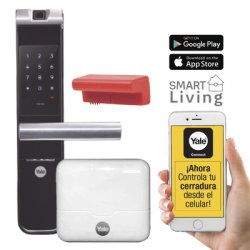 Kit Cerradura con manija YMF40A y HUB, Apertura por, Código, Biometría y apertura por SMARTPHONE, Para puertas de 35 a 90 mm d