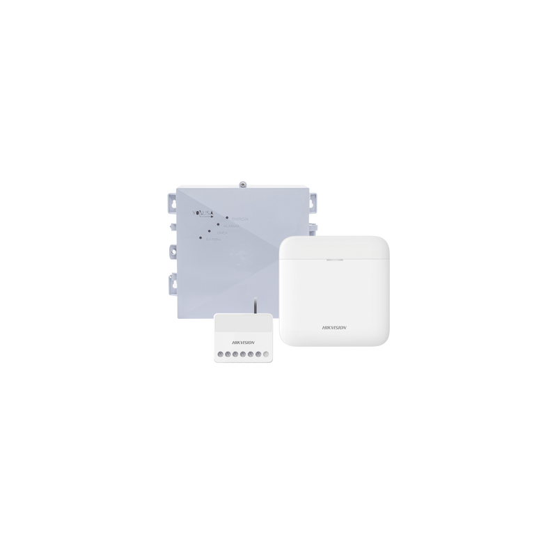 (AX PRO + YONUSA) KIT de Alarma AX PRO / Incluye: 1 Hub con bateria de respaldo / 1 Energizador 2500Mts Lineales / 1 Relevador 0