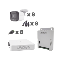 KIT TurboHD 1080p / DVR 8 Canales con audio por coaxitron / 8 Cámaras con Micrófono Integrado 101° Visión/ luz blanca + IR v