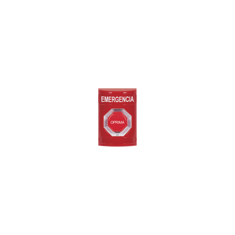 Botón de Emergencia, Texto en Español, Color Rojo, Acción Mantenida, Girar para Restablecer y LED Multicolor