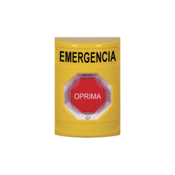 Botón de Emergencia en Español, Color Amarillo, Acción Mantenida, Girar para Restablecer y LED Multicolor