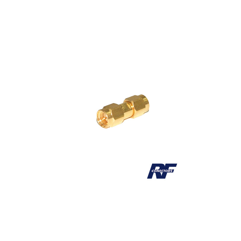 Adaptador Tipo Barril, de Conector SMA Macho a SMA Macho, Oro/ Oro/ Teflón.â€‹