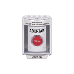 Botón de Abortar, Bocina de Advertencia Integrada, Texto en Español, Tapa Protectora de Policarbonato Súper Resistente con Es