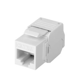 Módulo Jack Keystone Cat6A (Toolless), con Terminación en Ángulo 180 Grados Color Blanco, Compatible con Faceplate y Patchpan