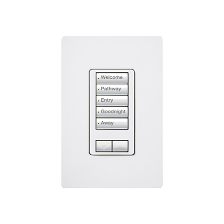 (RadioRA2) Teclado seetouch 5 botones, 2 botones subir/bajar, programe escenas diferentes en cada botón.
