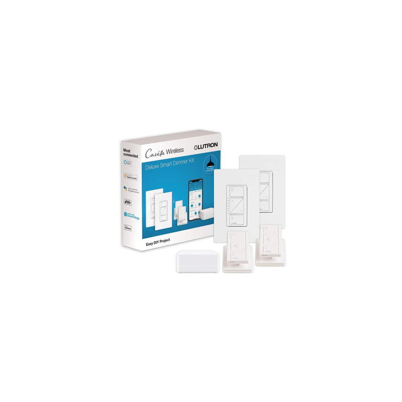 (Caseta Wireless) Kit Hub controlador, 2 atenuadores, 2 controles remotos, 2 base mesa y 2 tapas.