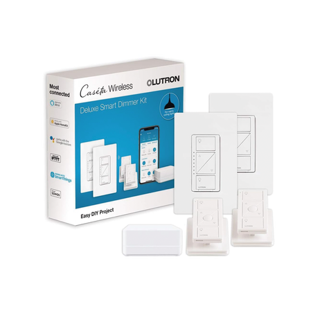 (Caseta Wireless) Kit Hub controlador, 2 atenuadores, 2 controles remotos, 2 base mesa y 2 tapas.